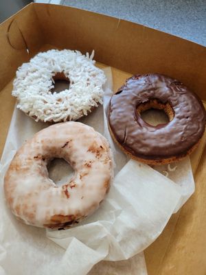 Coconut, chocolate-chocolate, glazed at Donut Villa Diner in Malden