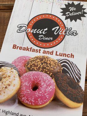 Menu cover with logo  at Donut Villa Diner in Malden