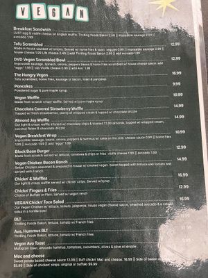 Vegan Menu  at Donut Villa Diner in Malden