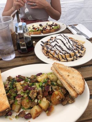 Vegan scramble and almond joy waffle  at Donut Villa Diner in Malden