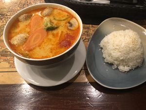 Tom yum soup with rice  at TRE in Riga