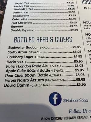 Worth noting some beers are glutton free 😂  at Hobson's Fish & Chips in London