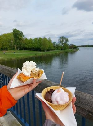 Front: vegan waffle cone with dark chocolate and lemon lavender ice cream at Der Eismacher in Bremen