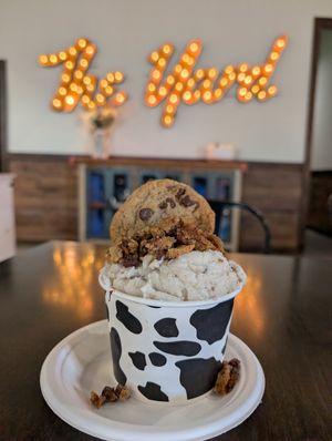 Cookie dough ice cream with chocolate chip cookie at The Yard Milkshake Bar of Austin in Austin