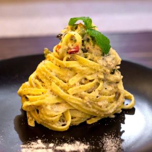 Fettucine Carbonara at LN Fortunate Coffee in Mengwi