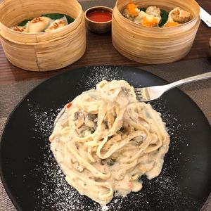 Fettucine Carbonara at LN Fortunate Coffee in Mengwi