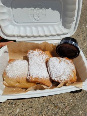 Beignets with chocolate sauce at Souley Vegan in Los Angeles