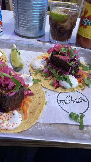 BBQ rib tacos and a karma cola   at Club Mexicana - Soho in London