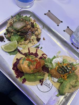 Cheese burger, fish and chicken tacos   at Club Mexicana - Soho in London