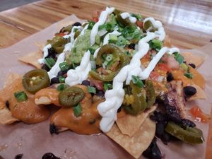 Half vegan nachos at Saturn Cafe in Los Angeles