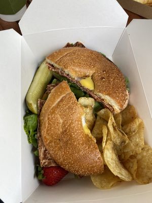 Vegan Bacon Bagel Sandwich  at Ultralife Cafe in Newport