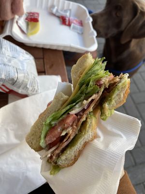 vegan club bagel  at Ultralife Cafe in Newport