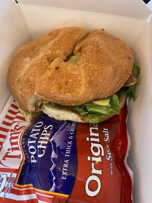 Vegan breakfast bagel sando  at Ultralife Cafe in Newport