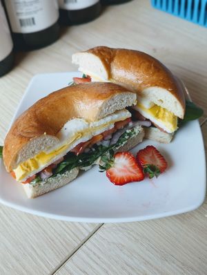 Roman Breakfast Bagel at Ultralife Cafe in Newport