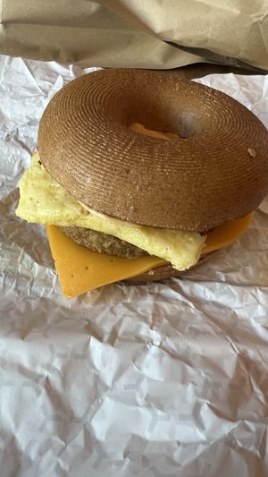 Vegan Breakfast Sando on a Bagel instead of a Waffle  at Ultralife Cafe in Newport