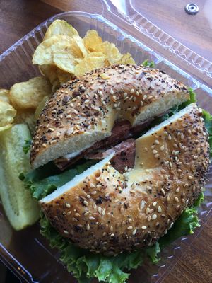 Vegan bacon bagel  at Ultralife Cafe in Newport