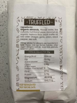 ‘Truffled’ vegan cheese ingredients  at Sophie's Delight - Pop Up in East London