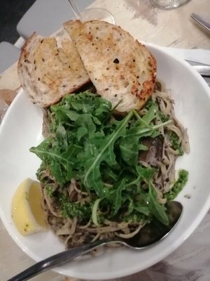 Creamy mushroom linguine at Ebb and Flow Darwin in Larrakeyah
