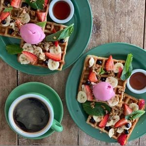 Vegan Waffles for dayzzzzz yummmmm  at Ebb and Flow Darwin in Larrakeyah