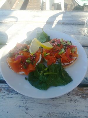 Salmyn bagel with creem Cheeze at Ebb and Flow Darwin in Larrakeyah