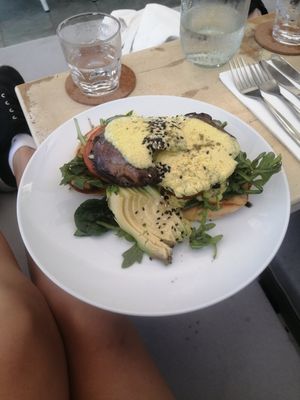 Mushroom benedict at Ebb and Flow Darwin in Larrakeyah