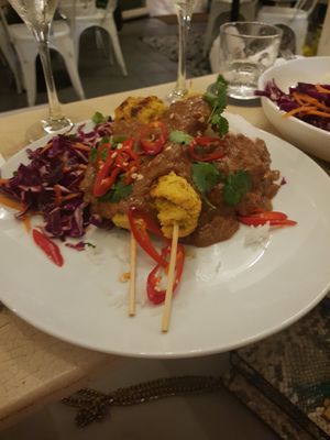 Satay skewers main at Ebb and Flow Darwin in Larrakeyah