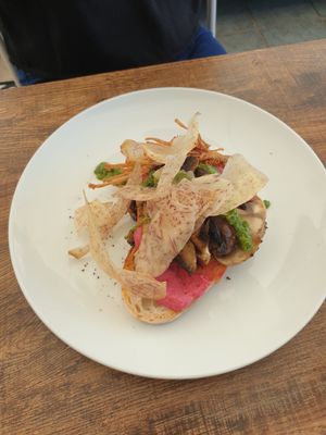 Mushroom pesto toast at Ebb and Flow Darwin in Larrakeyah