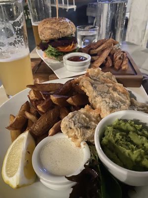 Tofish and burger  at Ebb and Flow Darwin in Larrakeyah