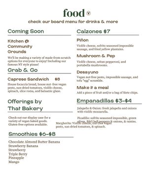 Food Menu at Community Grounds in Columbus