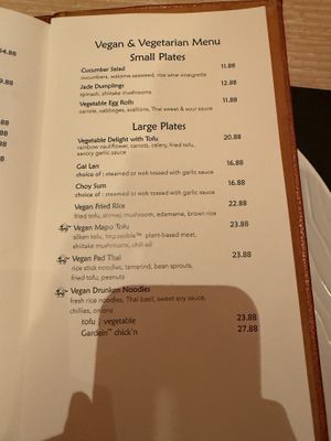 Vegan menu  at Wynn Hotel - Wazuzu in Las Vegas