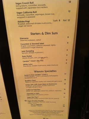 Veg menu at Wynn Hotel - Wazuzu in Las Vegas