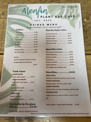Drinks menu  at The Plant Bar Vegan Cafe in Barnstaple