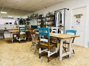 Seating and eco products for sale   at The Plant Bar Vegan Cafe in Barnstaple