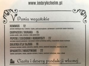 Vegan options on the menu at Imbryk Cafe & Lunch in Chelm