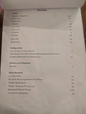 Menu - drinks at Cafe Pilz in Berlin