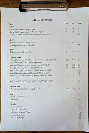 Menu page at Cafe Pilz at Cafe Pilz in Berlin