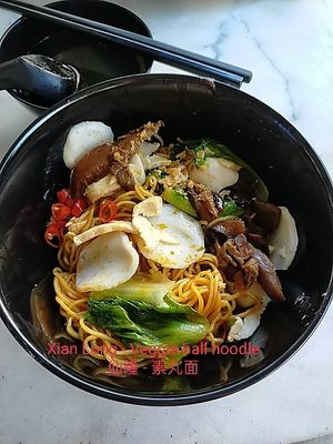 Veggie ball noodle - chilli sauce is very hot! at Xian Long Vegetarian in Northeast Singapore