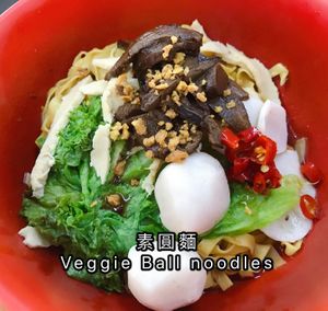 Veggie Balls noodle $3.50 at Xian Long Vegetarian in Northeast Singapore