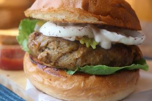 Seitan chicken burger  at Vegantrii in Amman