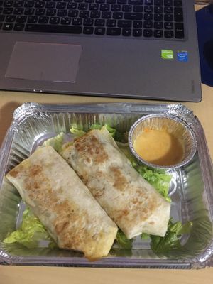 Vegan seitan 'chicken' rolls at Vegantrii in Amman