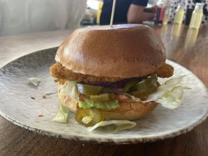 Schnitzel burger with jalapeños   at Dominion Food Revolution in Frankfurt