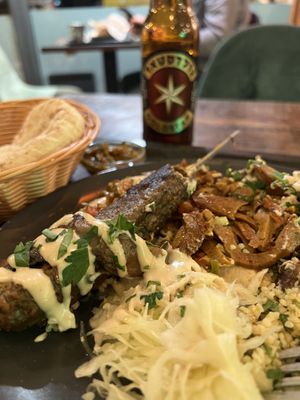 Dominion mix with shawarma, kebab and oyster mushroom skewer.  #Veganuary at Dominion Food Revolution in Frankfurt