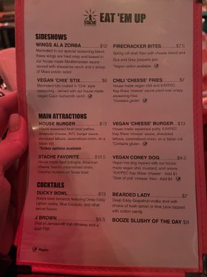 Full menu  at Stache International in Detroit
