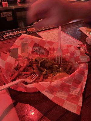 Vegan chili cheese fries, sooo good!!  at Stache International in Detroit