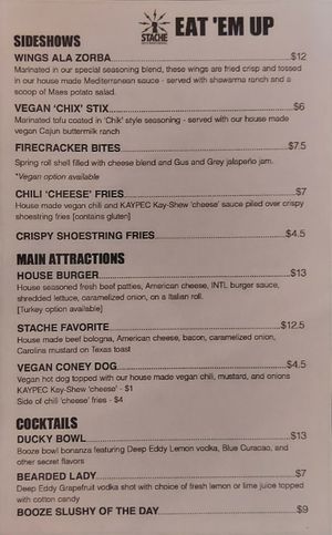 Menu at Stache International in Detroit