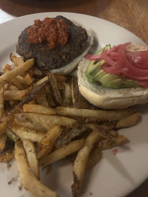 Vegan burger   at Black Friar Inn in Bar Harbor