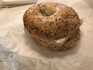 Everything bagel with tofu, avocado, hummus and cucumber  at Bodo's Bagels in Charlottesville