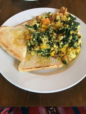 Vegan curry scramble quinoa/tofu $9.50 at Satsuma Cafe - Dauphine St in New Orleans