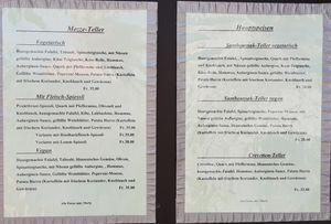 Menu at Feldschlösschen am Rhein in Rheinfelden