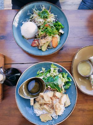 Daily suggestion with tofu, garlic & chili  along with the vegan Bun Dau at Herr Dang in Potsdam